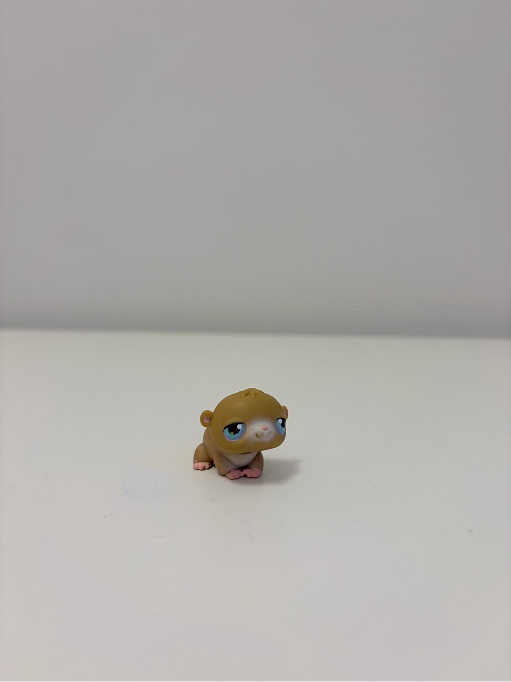 Littlest Pet Shop Tan Baby Sloth Figure with Pink Paws and Blue Eyes